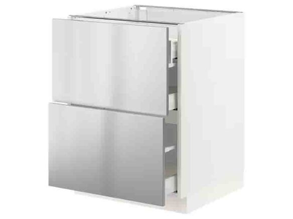 sektion maximera base cab with 2 fronts 3 drawers white nogsta stainless steel 0794911 pe765763 s5  